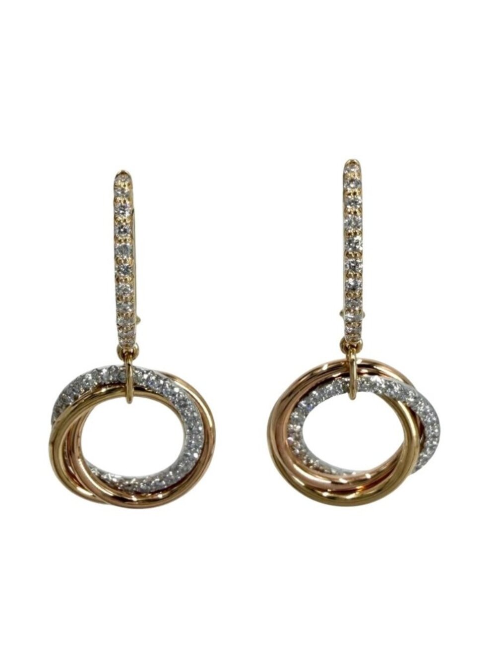 Cartier Earrings Trinity Hoop 18k Yellow Gold 18k Pink White